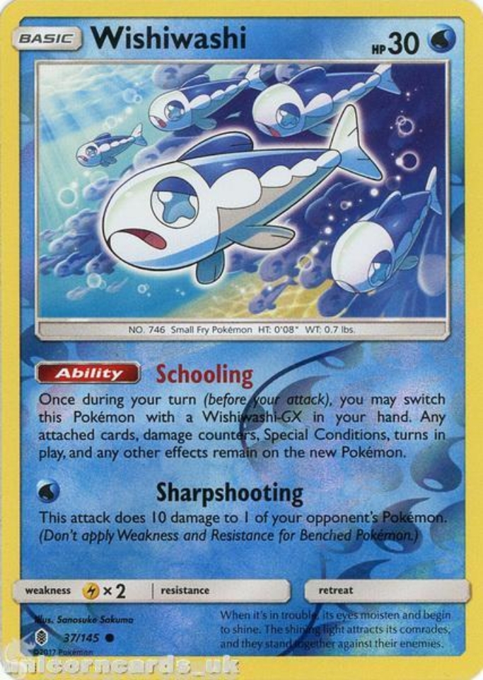 Wishiwashi 37 145 Guardians Rising Reverse Holo Mint Pokemon Card