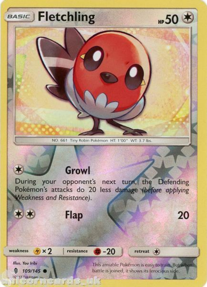 Fletchling 109 145 Guardians Rising Reverse Holo Mint Pokemon Card