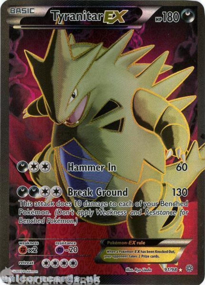 Tyranitar EX 91 98 Ancient Origins Rare Ultra Mint Pokemon Card