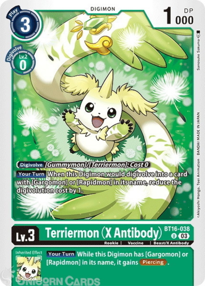 BT16 038 Terriermon X Antibody Uncommon Digimon Card BT16