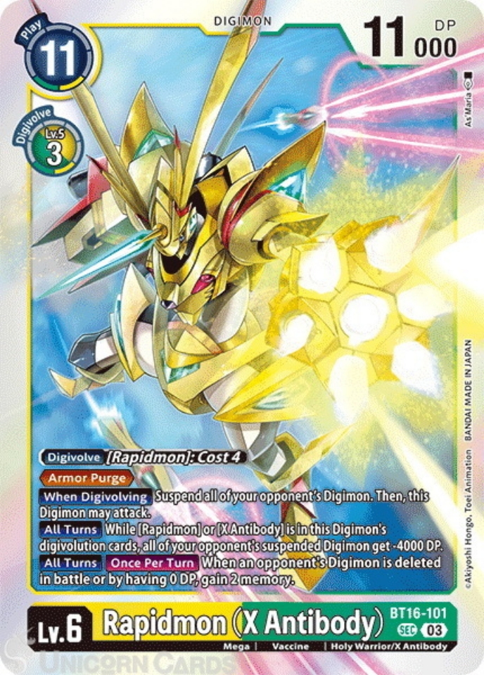 Bt Rapidmon X Antibody Secret Rare Digimon Card Bt