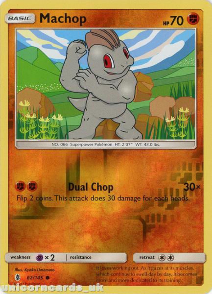 Machop 62/145 Guardians Rising Reverse Holo Mint Pokemon Card:: Unicorn ...