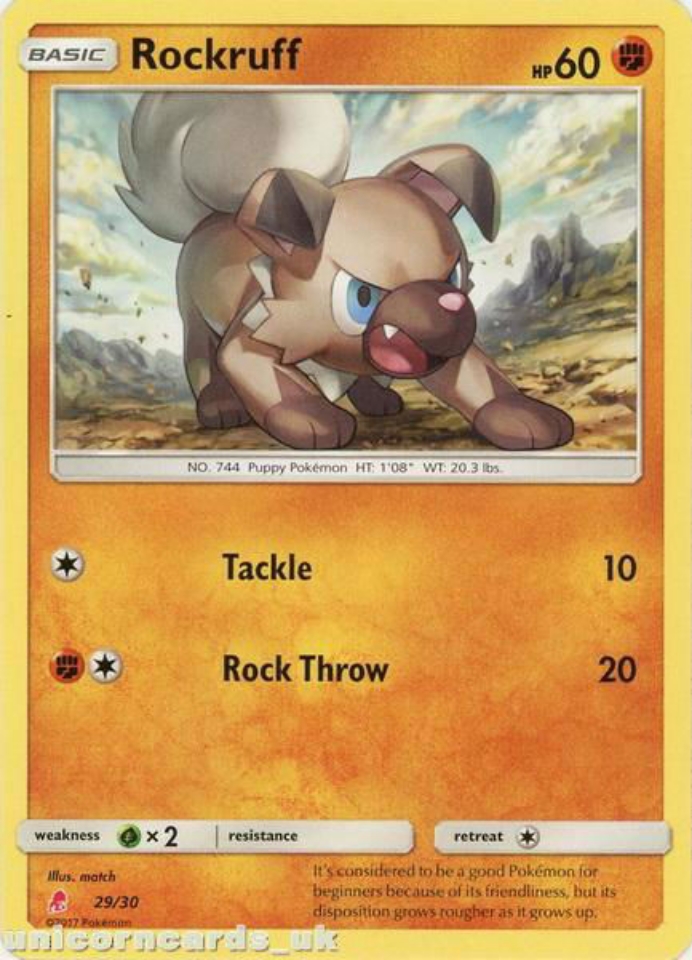 Rockruff 29/30 TK1 Mint Pokemon Card 