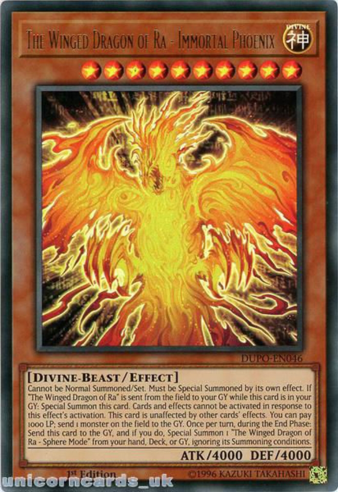 Ultra Rare The Winged Dragon of Ra Yugioh Immortal Phoenix DUPO-EN046