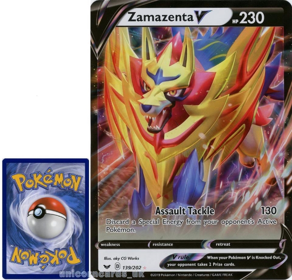 Pokemon Zamazenta V 230 HP Gold Foil Card 139/202
