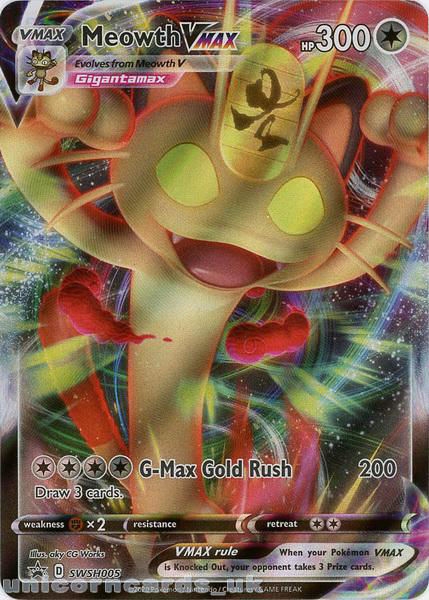 SWSH004 Meowth VBlack Star Promo Card Holo Rare Pokemon Trading Card Game TCG 
