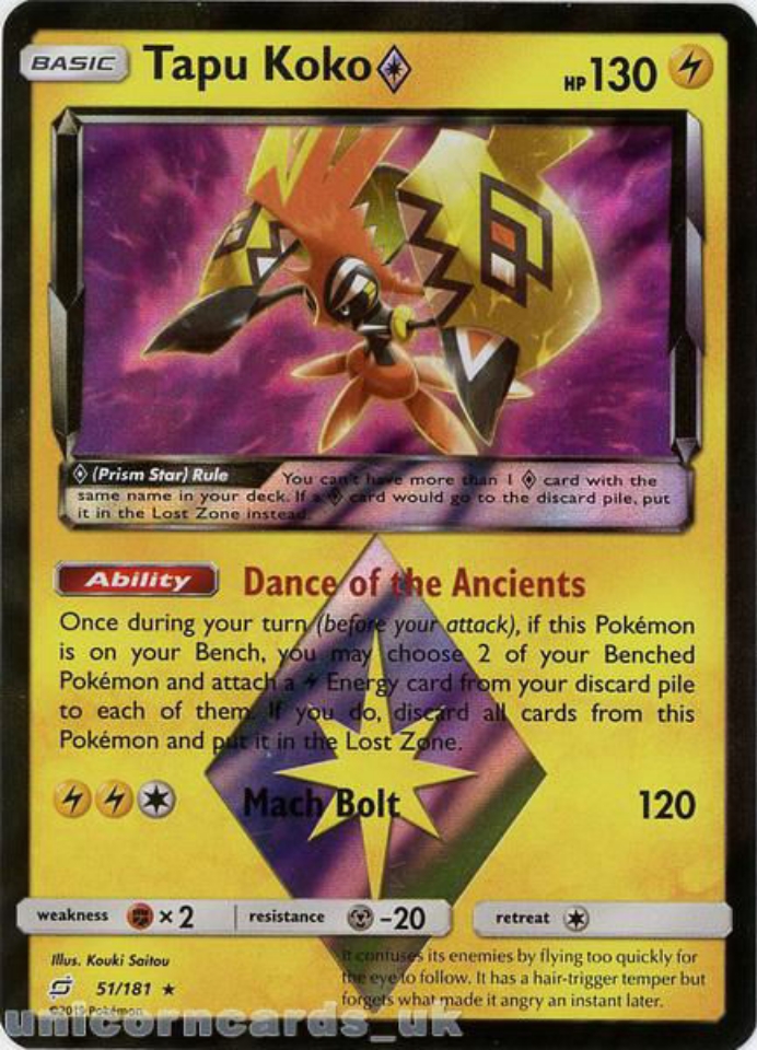 Tapu Koko Prism Star 51/181 :: BDRN :: Rare Holo Mint Pokemon Card::  Unicorn Cards - YuGiOh!, Pokemon, Digimon and MTG TCG Cards for Players and  Collectors.