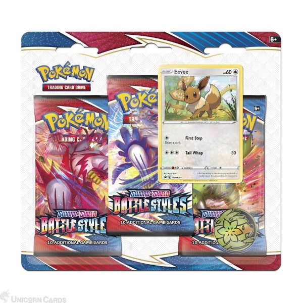 Pokemon TCG Sword and Shield Battle Styles 3 Pack Blister EEVEE Promo Card 