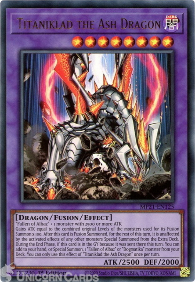 MP21EN125 Titaniklad the Ash Dragon Ultra Rare 1st Edition Mint YuGiOh Card Unicorn Cards