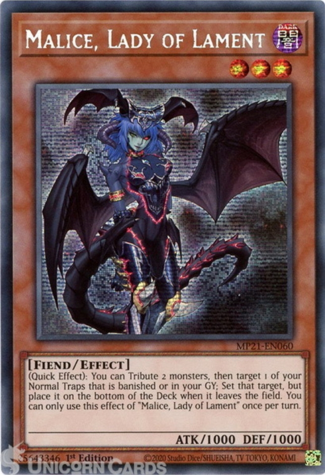 malice yugioh cards Malice, Lady of Lament MP21-EN060 Prismatic Secret Rare Near Mi may be 1st or Unlimited Edition Goka, the Pyre of Malice