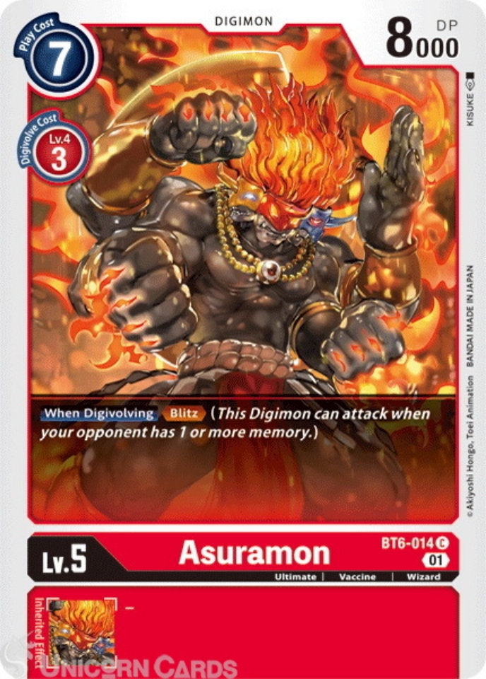BT6014 Asuramon Common Mint Digimon Card Unicorn Cards YuGiOh