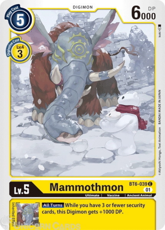 BT6-039 Mammothmon Common Mint Digimon Card:: Unicorn Cards