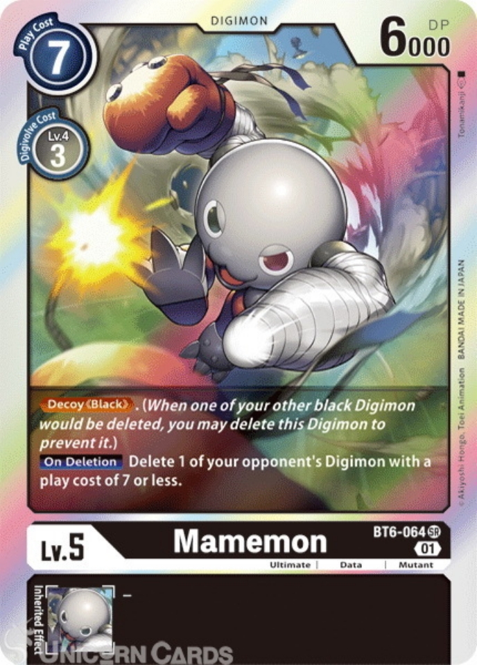BT6064 Mamemon Super Rare Mint Digimon Card Unicorn Cards YuGiOh