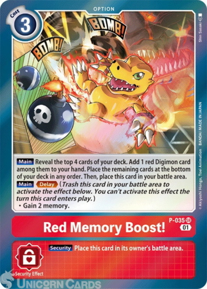 P035 Red Memory Boost! Super Rare Mint Digimon Card Unicorn Cards