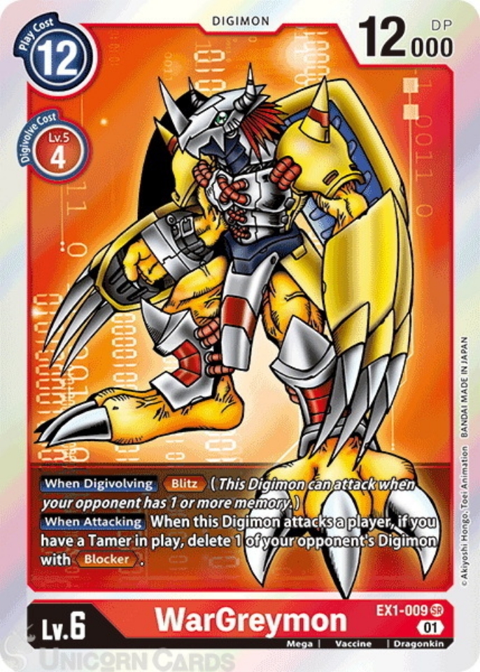 EX1009 WarGreymon Super Rare Mint Digimon Card Unicorn Cards