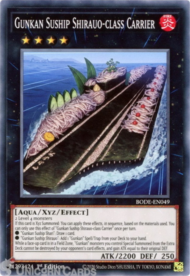 BODE-EN049 Gunkan Suship Shirauo-class Carrier : Common : 1st Edition Mint YuGiOh  Card:: Unicorn Cards - YuGiOh!, Pokemon, Digimon and MTG TCG Cards for  Players and Collectors.