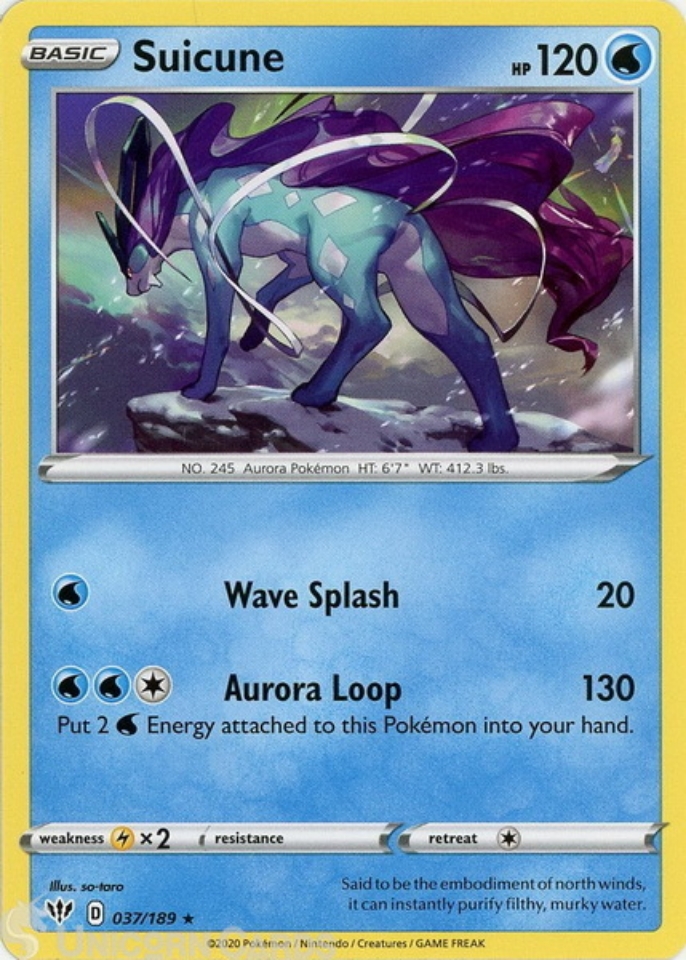 Suicune 037/189 Rare Mint Pokemon Card LBDI Unicorn Cards