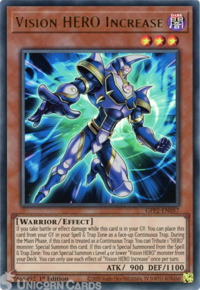 GFP2-EN057 Vision HERO Increase Ultra Rare 1st Edition Mint YuGiOh Card ...