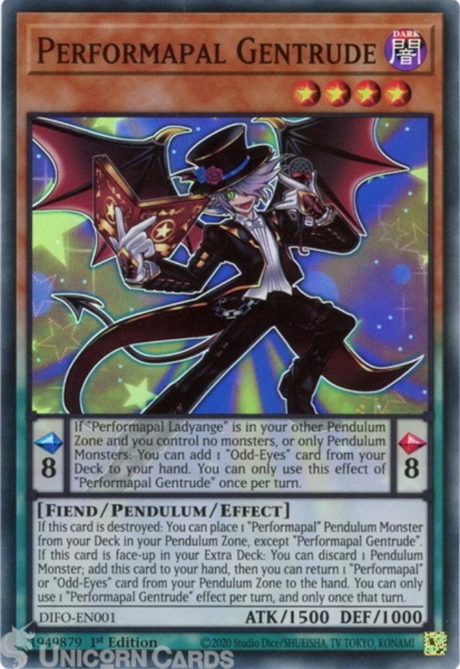 DIFOEN001 Performapal Gentrude Super Rare 1st Edition Mint YuGiOh Card