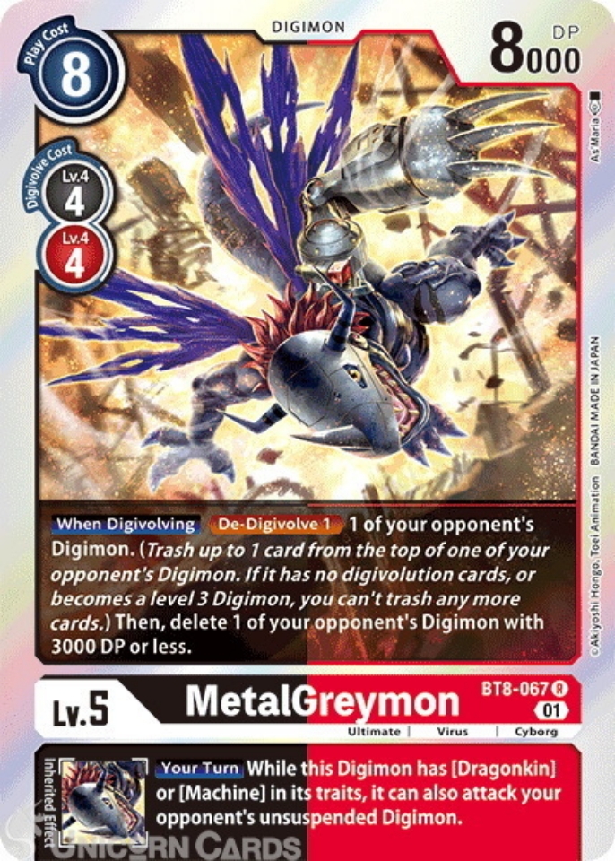 BT8067 MetalGreymon Rare Mint Digimon Card Unicorn Cards YuGiOh