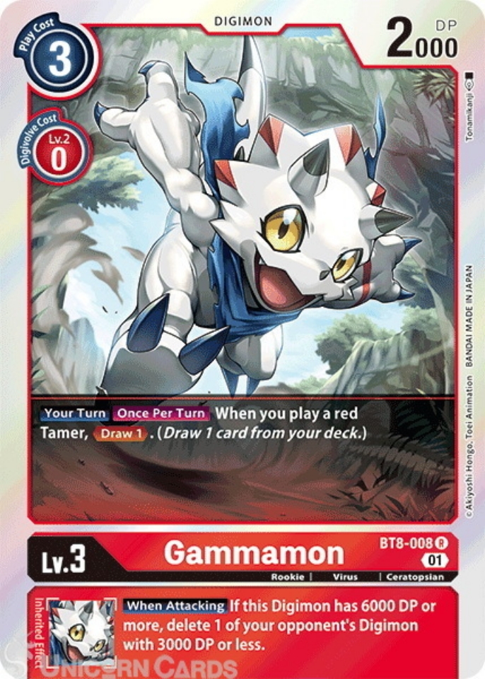BT8008 Gammamon Rare Mint Digimon Card Unicorn Cards YuGiOh