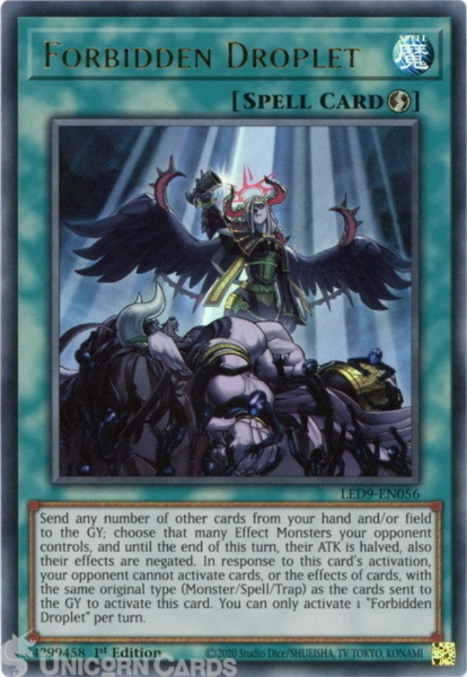 Led9 En056 Forbidden Droplet Ultra Rare 1st Edition Mint Yugioh Card Unicorn Cards Yugioh Pokemon Digimon And Mtg Tcg Cards For Players And Collectors
