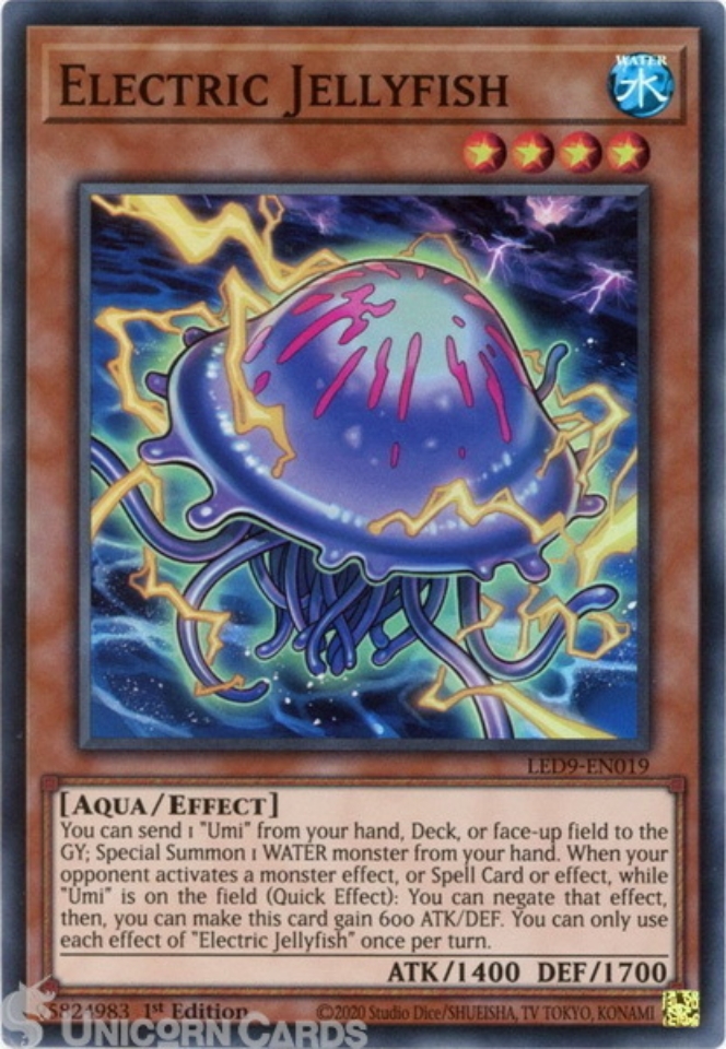 LED9EN019 Electric Jellyfish Super Rare 1st Edition Mint YuGiOh Card