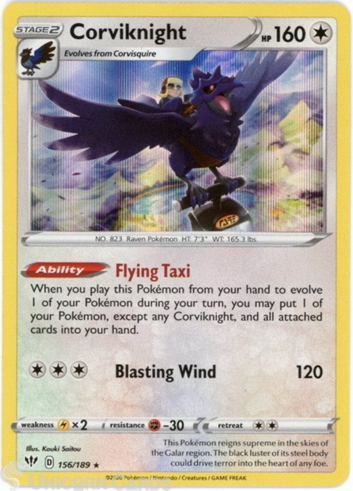 Corviknight 156/189 Rare Holo Mint Pokemon Card:: Unicorn Cards