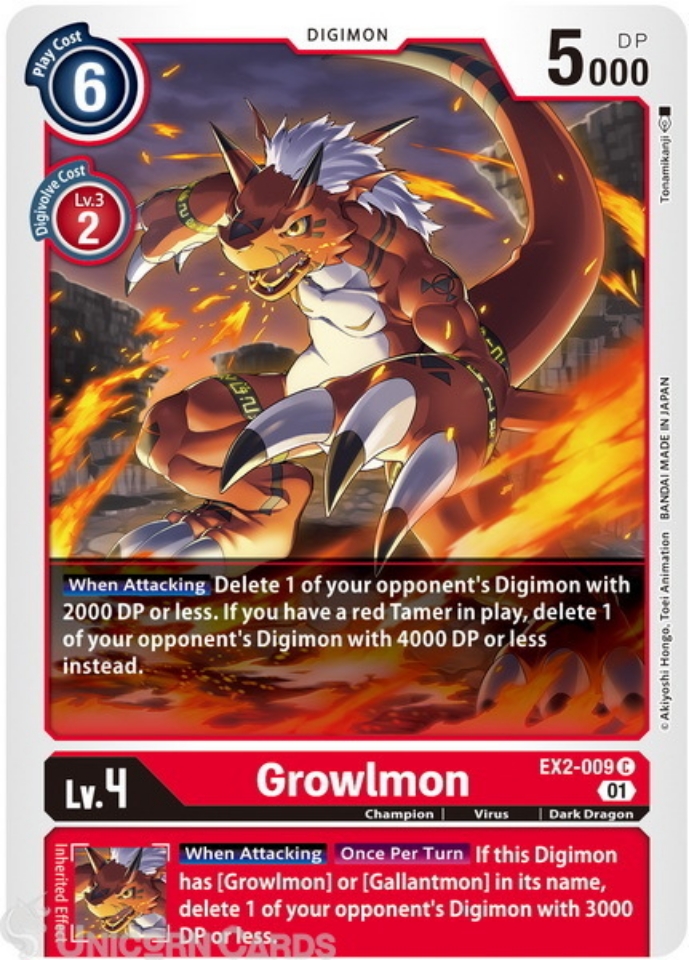 EX2-009 Growlmon Common Mint Digimon Card:: Unicorn Cards - YuGiOh ...