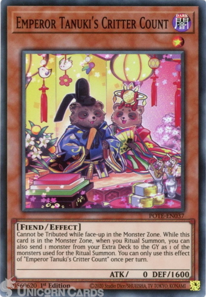 POTE-EN037 Emperor Tanuki's Critter Count Super Rare 1st Edition Mint  YuGiOh Card:: Unicorn Cards - YuGiOh!, Pokemon, Digimon and MTG TCG Cards  for Players and Collectors.