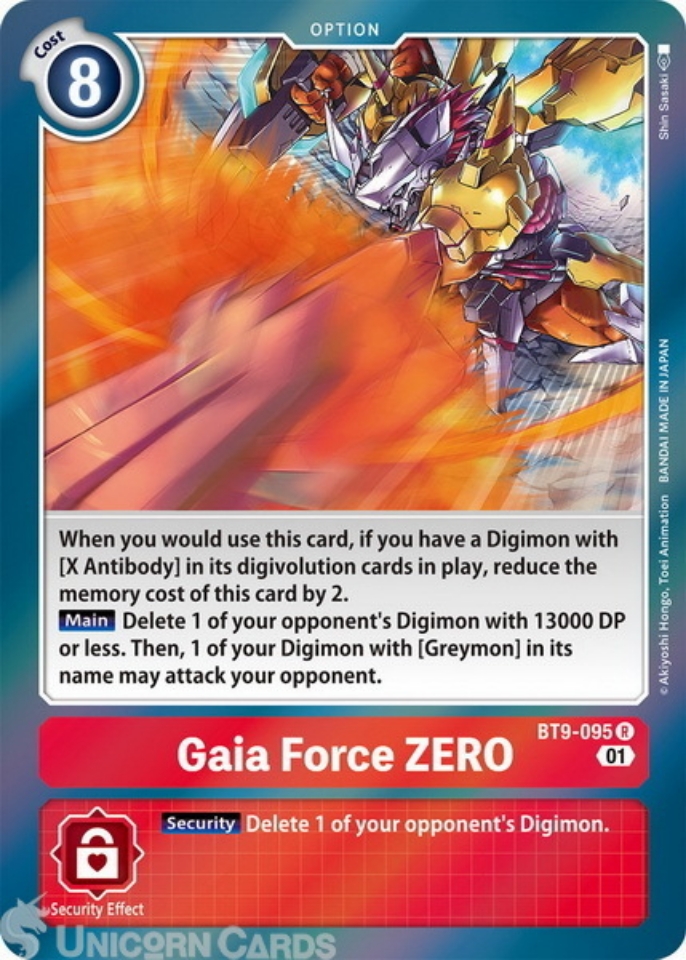 BT9095 Gaia Force ZERO Rare Mint Digimon Card Unicorn Cards YuGiOh