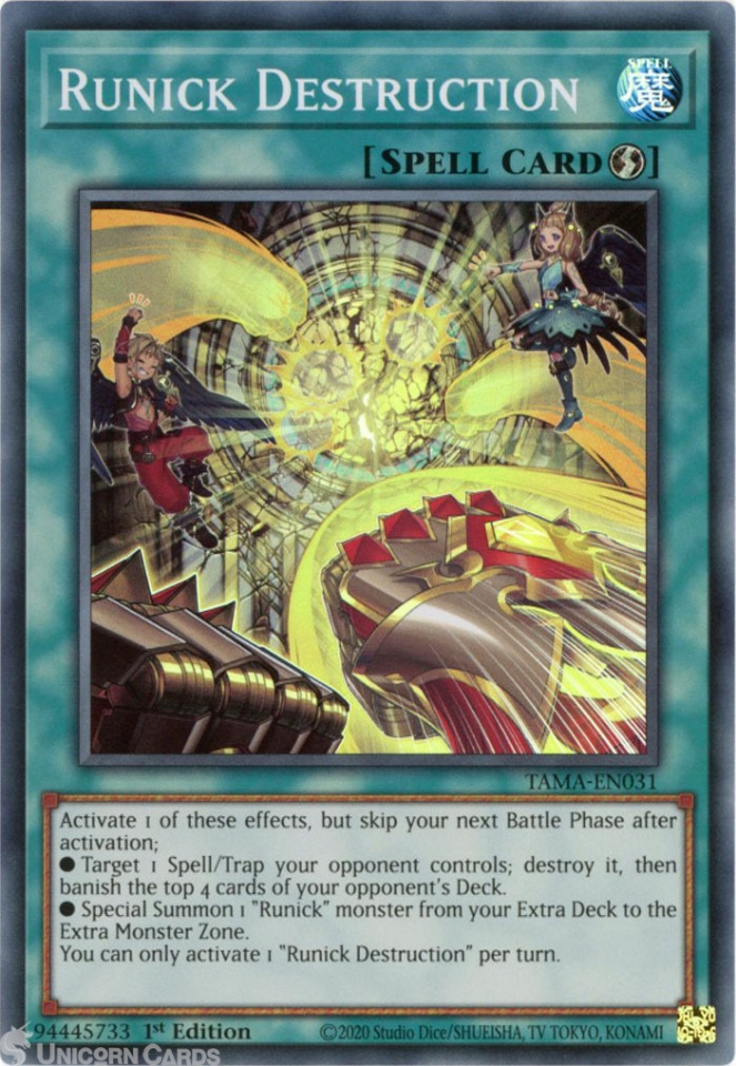 TAMA-EN031 Runick Destruction Super Rare 1st Edition Mint YuGiOh Card::  Unicorn Cards - YuGiOh!, Pokemon, Digimon and MTG TCG Cards for Players and  Collectors.
