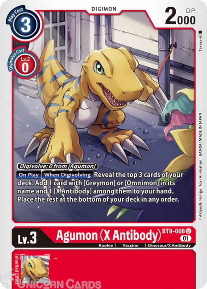 BT9008 Agumon (X Antibody) Mint Digimon Card Unicorn Cards