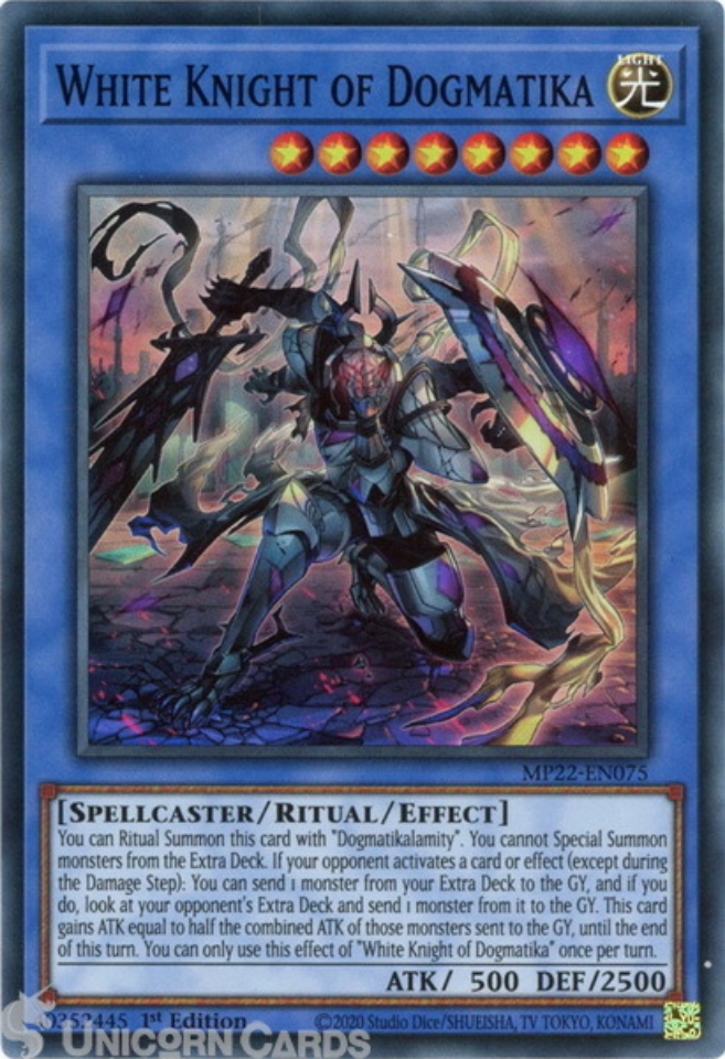 MP22-EN075 White Knight of Dogmatika Super Rare 1st Edition Mint YuGiOh ...