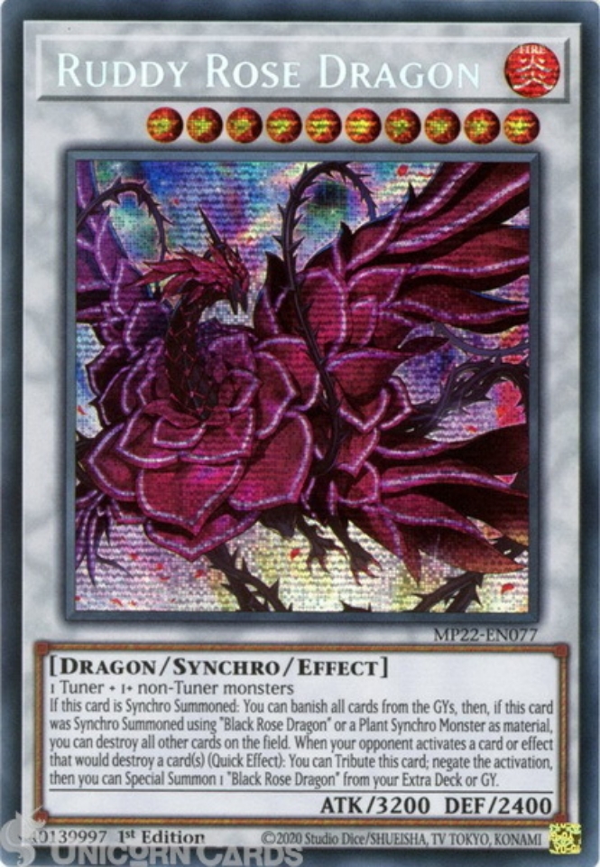 Yu-Gi-Oh! Sammelkarte Ruddy Rose Dragon – MP22-EN077 Prismatic Secret Rare 1. Edition