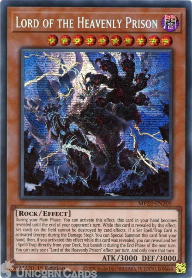 Secret Rare Pokmon Individual Trading Cards Yu-Gi-Oh! Lord Of The Heavenly  Prison - MP22-EN205 Secret Rare 1st Edition (Near Mint) Pharaoh's Gods