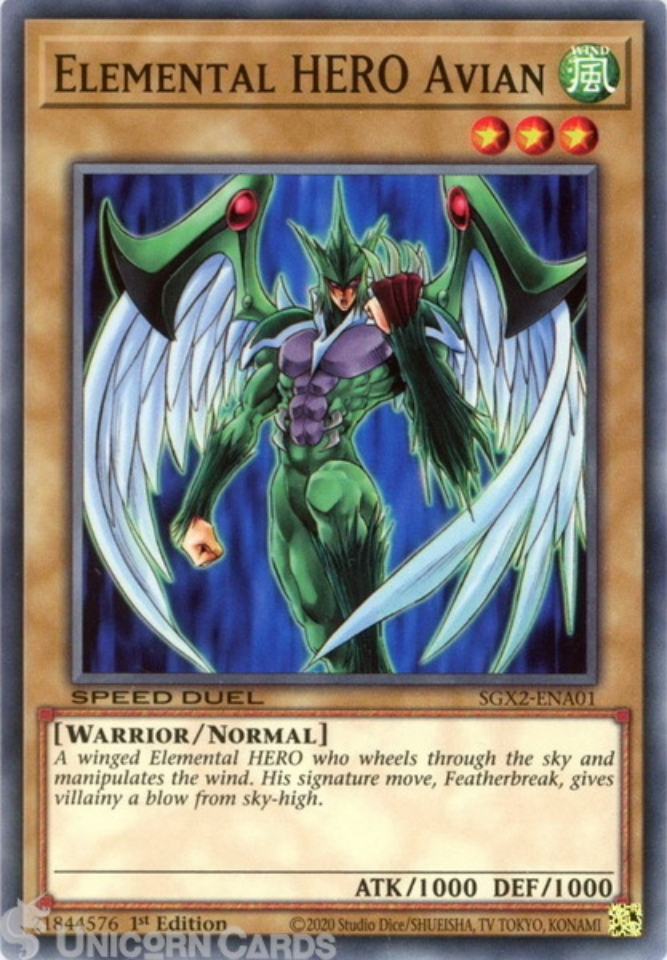 SGX2ENA01 Elemental HERO Avian Common 1st Edition Mint YuGiOh Card Unicorn Cards YuGiOh