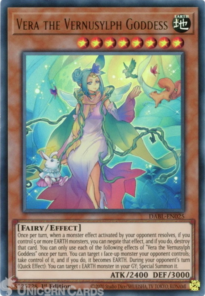 Dabl En025 Vera The Vernusylph Goddess Ultra Rare 1st Edition Mint Yugioh Card Unicorn