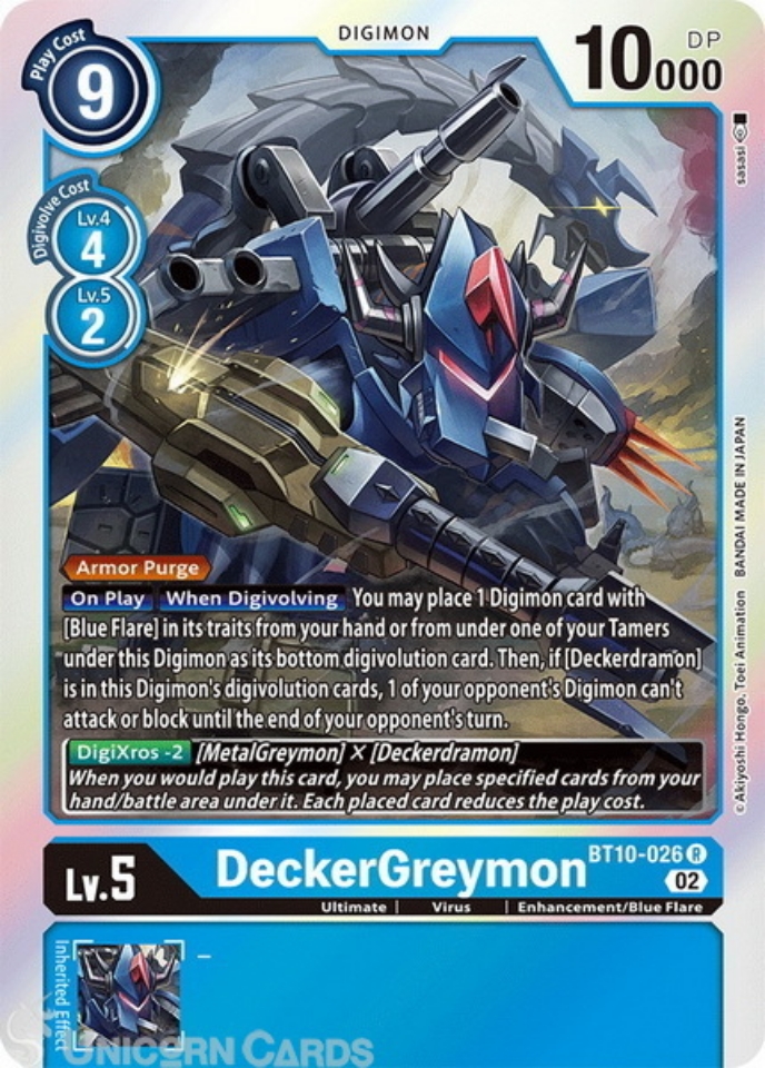 BT10 026 DeckerGreymon Rare Mint Digimon Card Unicorn Cards YuGiOh Pokemon Digimon And 