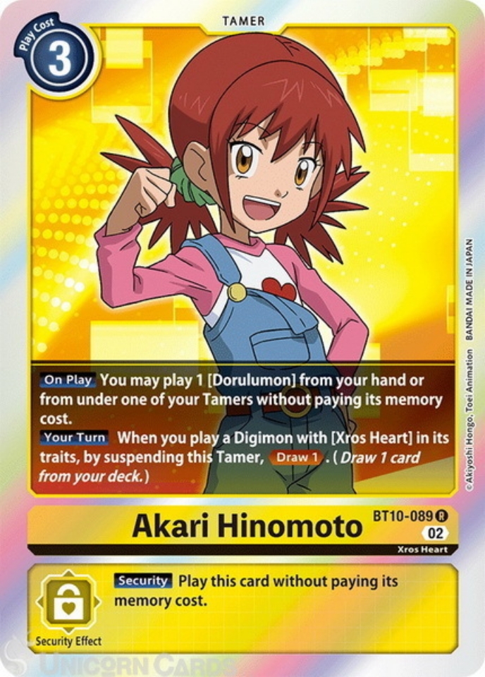 BT10089 Akari Hinomoto Rare Mint Digimon Card Unicorn Cards YuGiOh