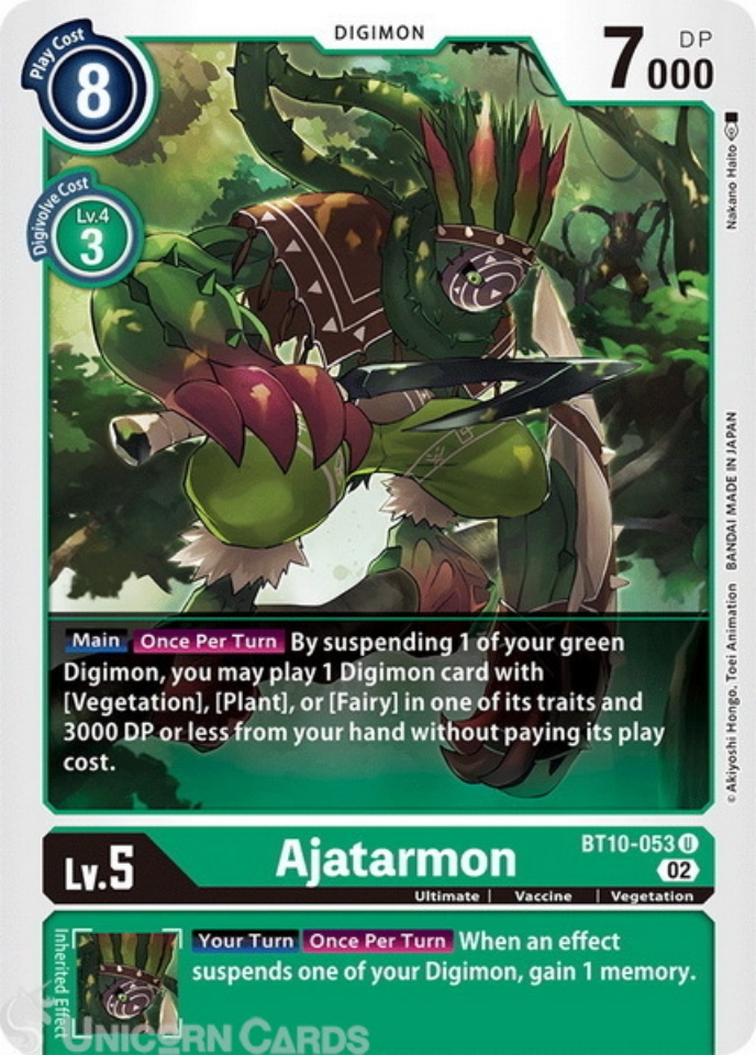 BT10 053 Ajatarmon Uncommon Mint Digimon Card Unicorn Cards YuGiOh Pokemon Digimon And 