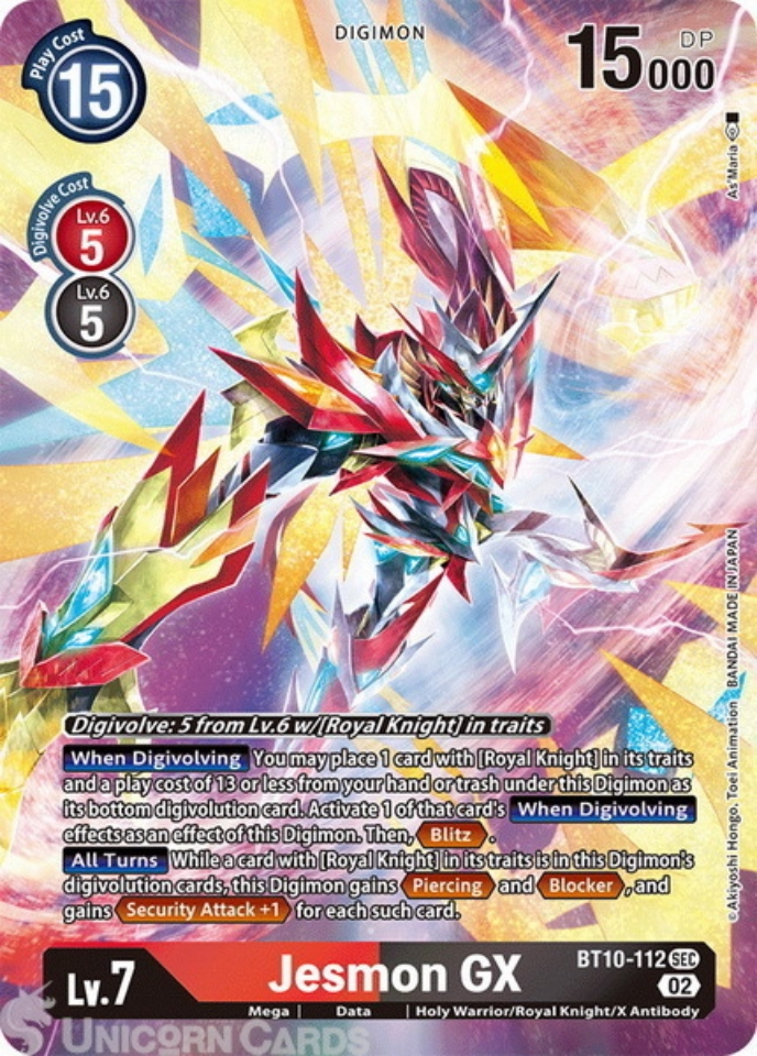 BT10 112 Jesmon GX Secret Rare Alternative Art Mint Digimon Card Unicorn Cards YuGiOh 