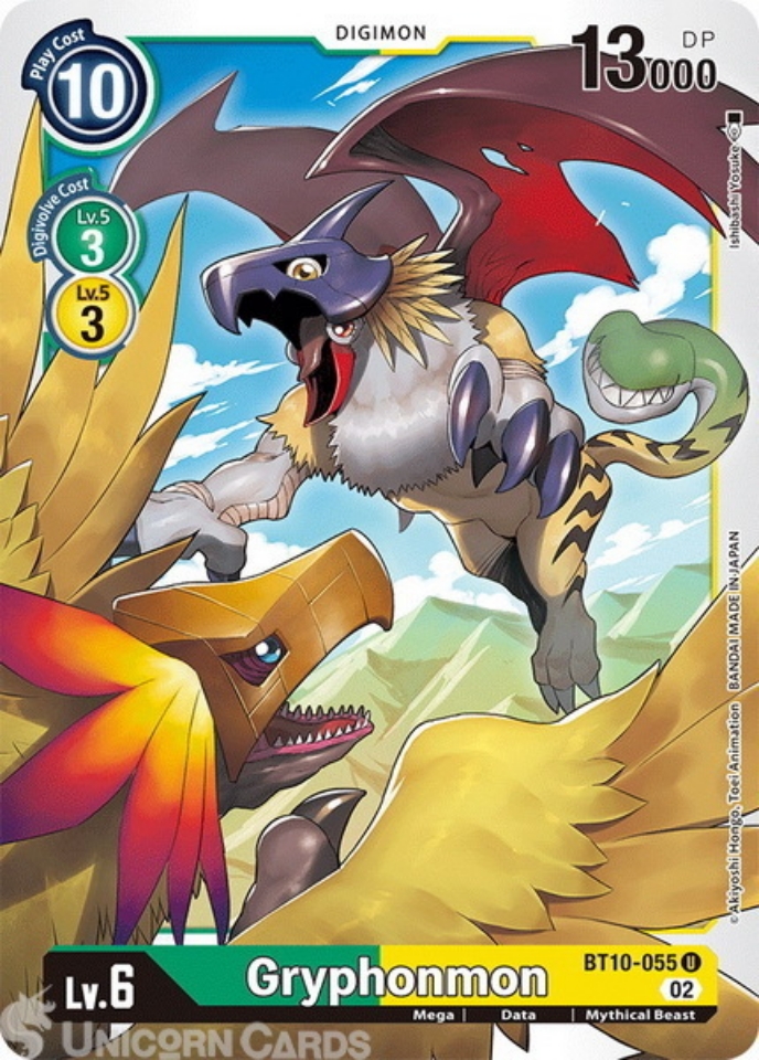 BT10 055 Gryphonmon Uncommon Mint Digimon Card Unicorn Cards YuGiOh 