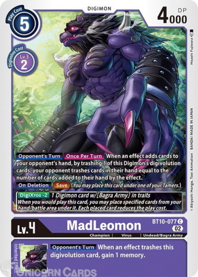 BT10 077 MadLeomon Common Mint Digimon Card Unicorn Cards YuGiOh Pokemon Digimon And MTG 
