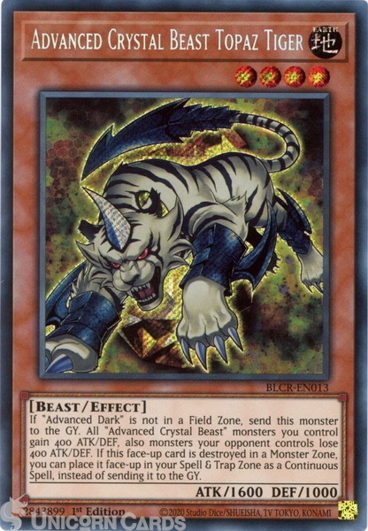 Blcr En013 Advanced Crystal Beast Topaz Tiger Secret Rare 1st Edition Mint Yugioh Card Unicorn Cards Yugioh Pokemon Digimon And Mtg Tcg Cards For Players And Collectors