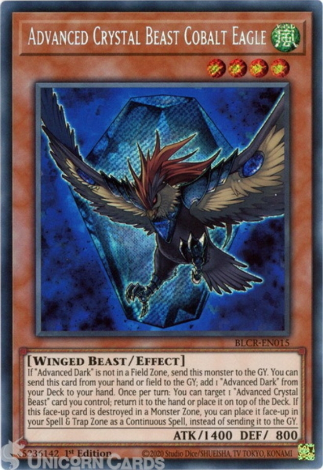 Blcr En015 Advanced Crystal Beast Cobalt Eagle Secret Rare 1st Edition Mint Yugioh Card Unicorn Cards Yugioh Pokemon Digimon And Mtg Tcg Cards For Players And Collectors