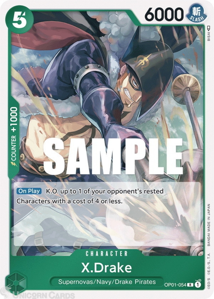 OP01-054 X.Drake Rare English One Piece TCG Card:: Unicorn Cards
