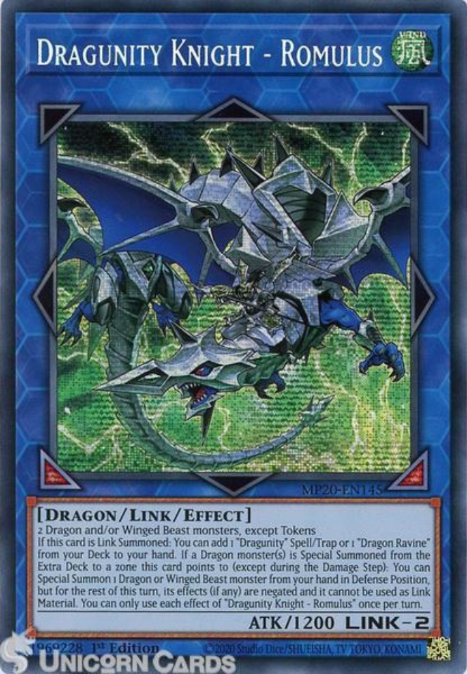 MP20-EN145 Dragunity Knight - Romulus Prismatic Secret Rare 1st Edition ...