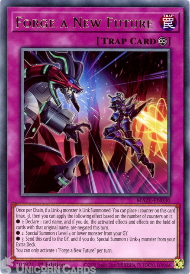 MAZE-EN030 Forge a New Future :: Rare 1st Edition Mint YuGiOh Card::  Unicorn Cards - YuGiOh!, Pokemon, Digimon and MTG TCG Cards for Players and  Collectors.