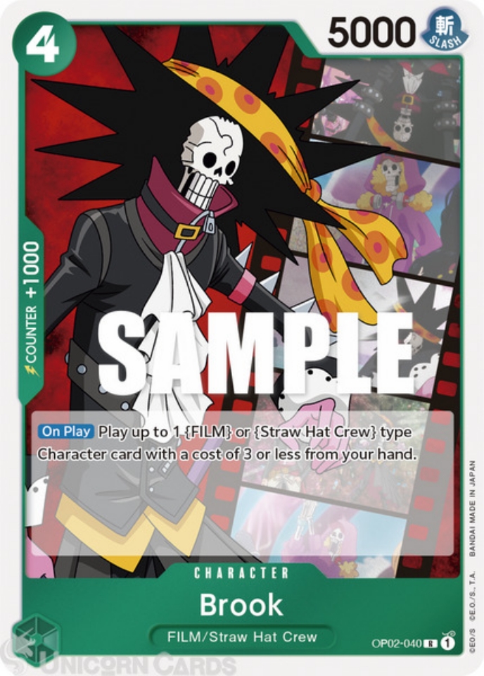 OP02040 Brook Rare One Piece TCG Card Unicorn Cards YuGiOh